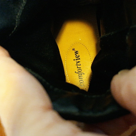 Comfortview Corrine Black Ankle Boots Faux Suede Sexy Sculpted Heels sz 12W - Picture 7 of 10